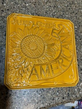 Ceramic Yellow Square Trivet 8x8 with Sunflower Americana Stamped Nantucket